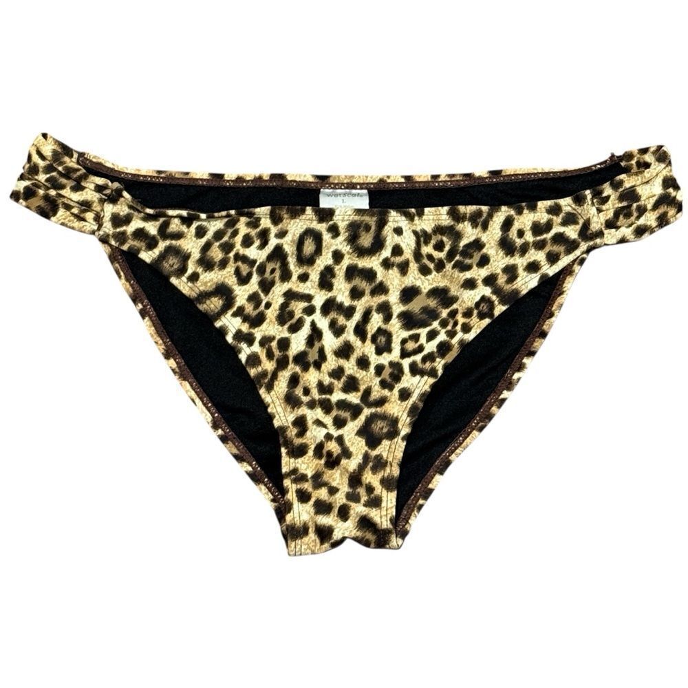 Vintage Wet Seal Leopard Print Bikini Bottom Tan Brown Cream Large